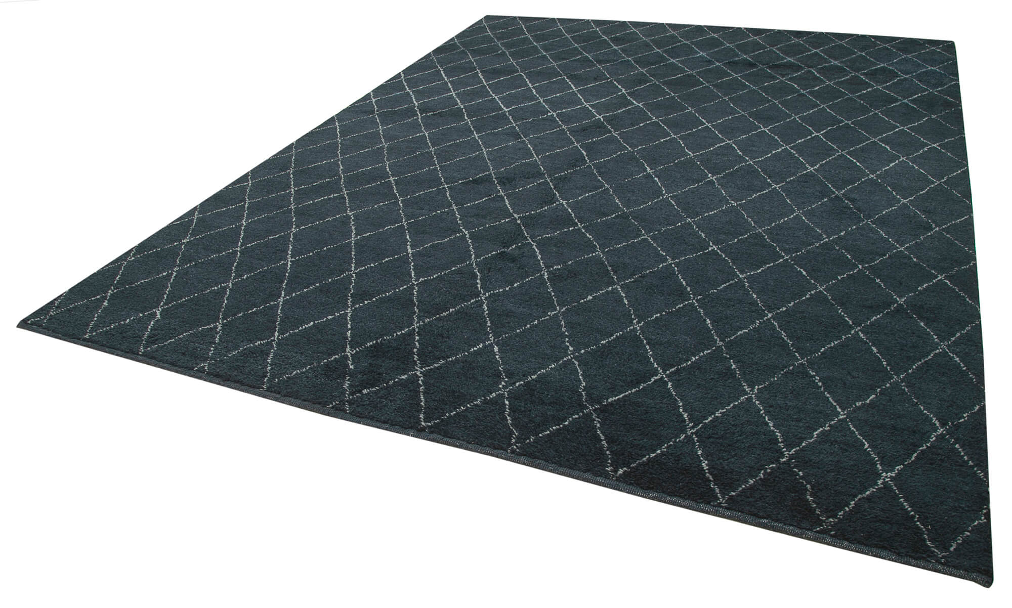 Handmade Wool Cotton Rug - Blue Geometric Pattern Carpet 9x12 Area Rug