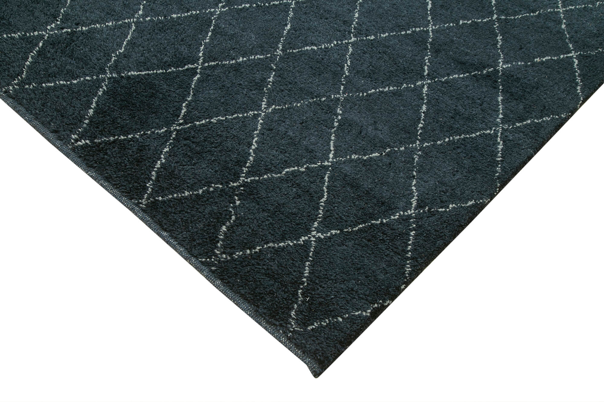 Handmade Wool Cotton Rug - Blue Geometric Pattern Carpet 9x12 Area Rug