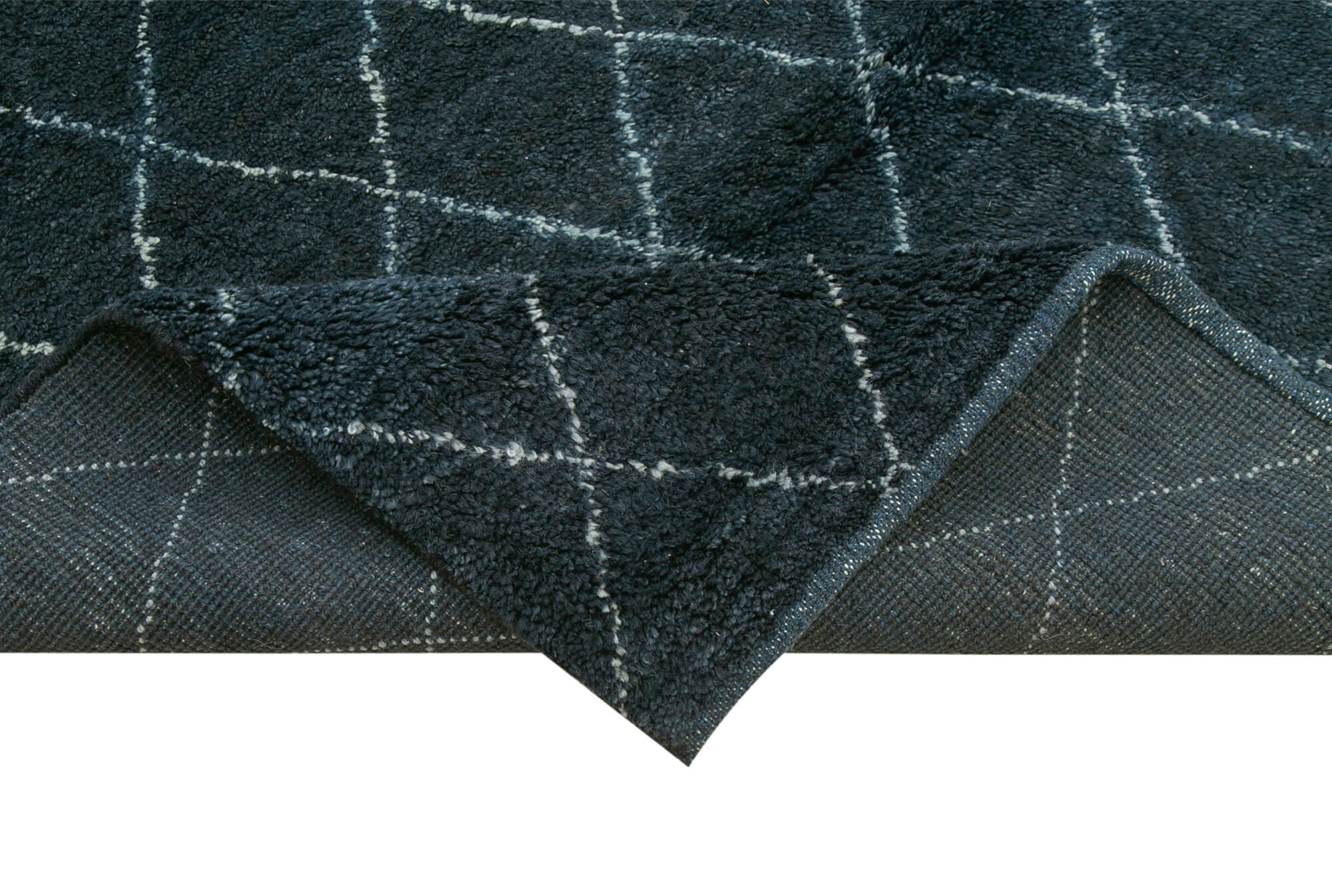 Handmade Wool Cotton Rug - Blue Geometric Pattern Carpet 9x12 Area Rug