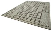 Handmade Wool Cotton Rug - Brown Geometric Large Wool Rug 10'x14' Artisan Crafted