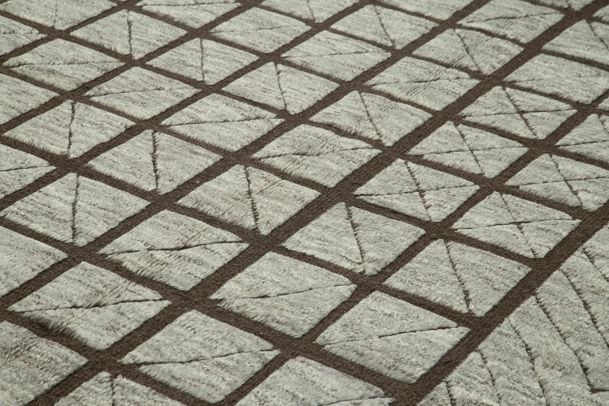 Handmade Wool Cotton Rug - Brown Geometric Large Wool Rug 10'x14' Artisan Crafted