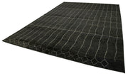 Handmade Wool Cotton Rug - Black Geometric Patterned Vintage Area Rug 10'x14'