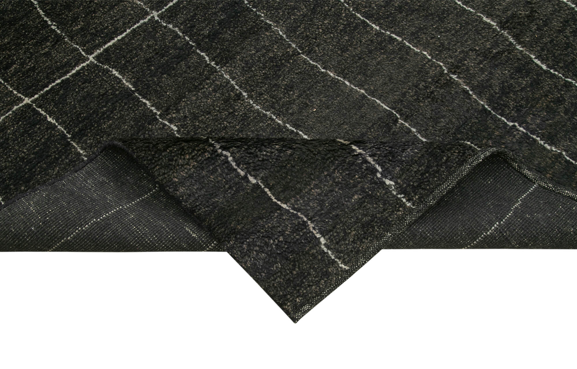 Handmade Wool Cotton Rug - Black Geometric Patterned Vintage Area Rug 10'x14'