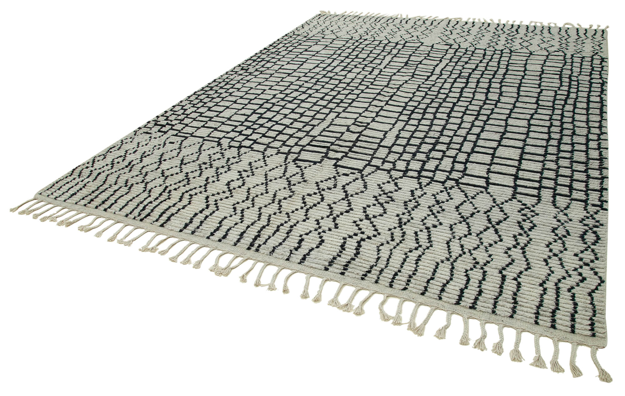 Handmade Wool Cotton Rug - Beige Geometric Pattern Rug 9'x12' by Agacan