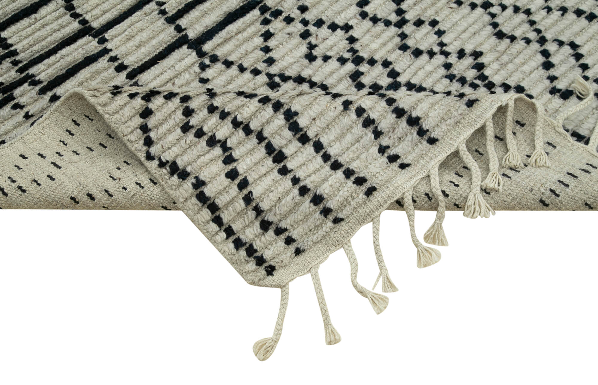 Handmade Wool Cotton Rug - Beige Geometric Pattern Rug 9'x12' by Agacan