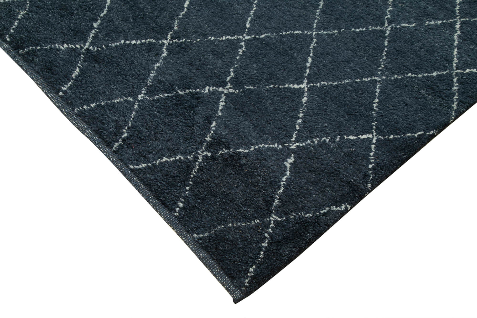 Handmade Wool Cotton Rug - Blue Geometric 9x12 Foot Large Vintage Turkish Carpet