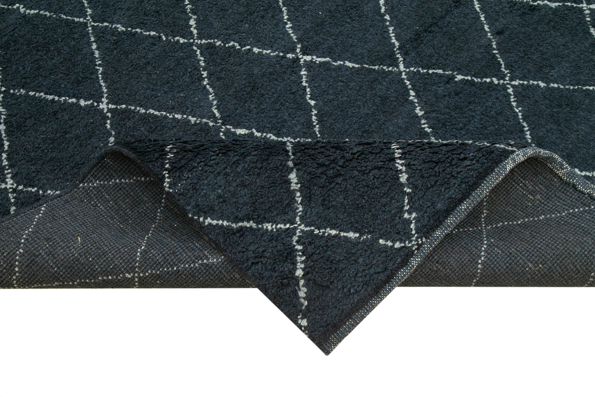 Handmade Wool Cotton Rug - Blue Geometric 9x12 Foot Large Vintage Turkish Carpet