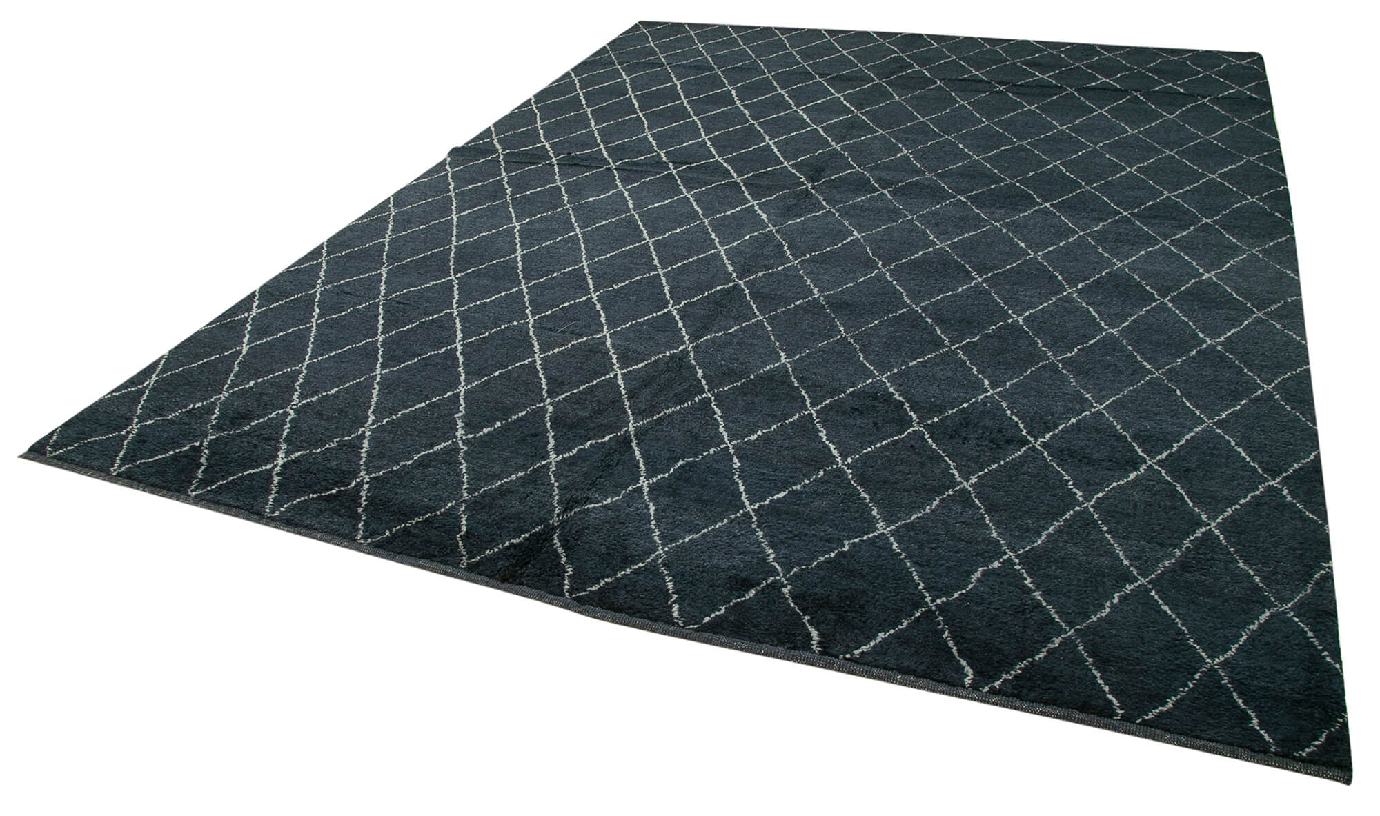 Handmade Wool Cotton Rug - Blue Geometric Area Rug | Durable Soft Wool Carpet 9'x12'