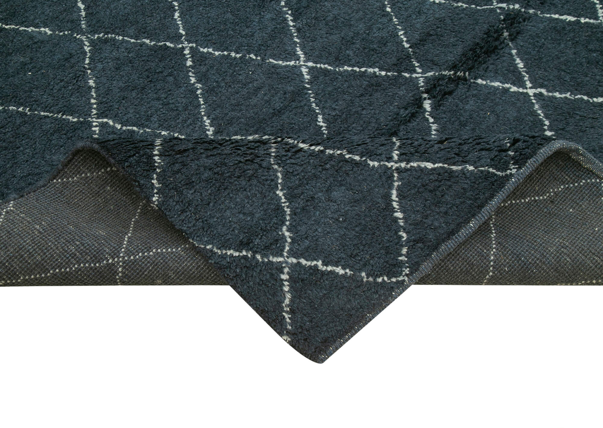 Handmade Wool Cotton Rug - Blue Geometric Area Rug | Durable Soft Wool Carpet 9'x12'