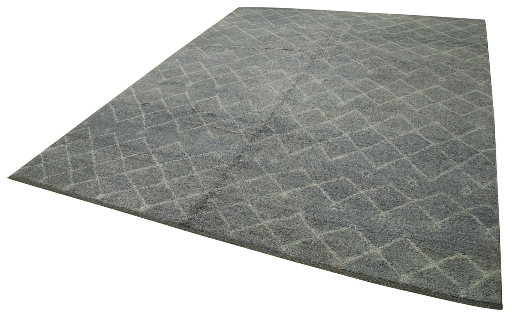Handmade Wool Cotton Rug – Grey Geometric Area Rug 8x10 Feet Durable Vintage Wool