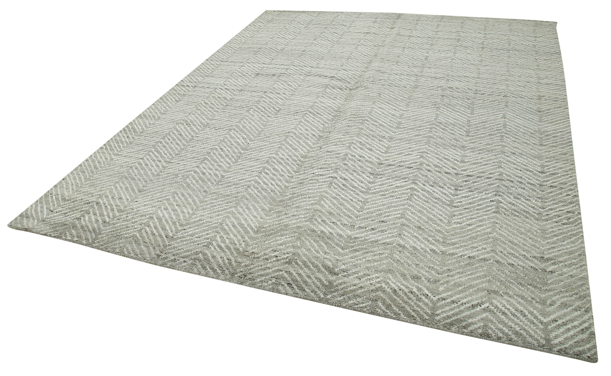 Handmade Wool Cotton Rug - Grey Geometric Wool Area Rug | Vintage Turkish Carpet 7'10" x 10'0"