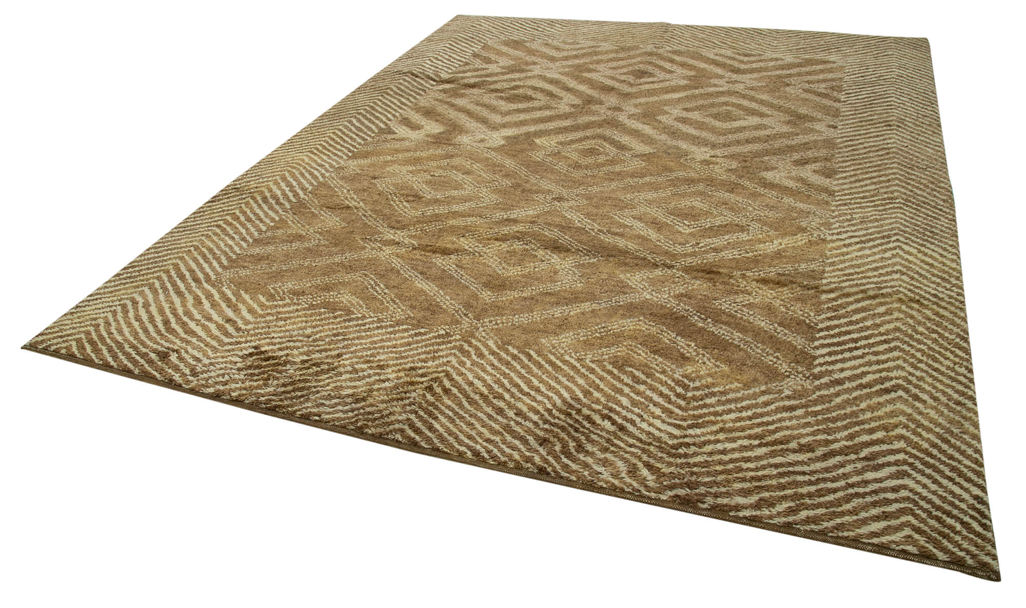 Handmade Wool Cotton Rug - Brown Geometric Vintage Area Rug 8'3" x 10'0"