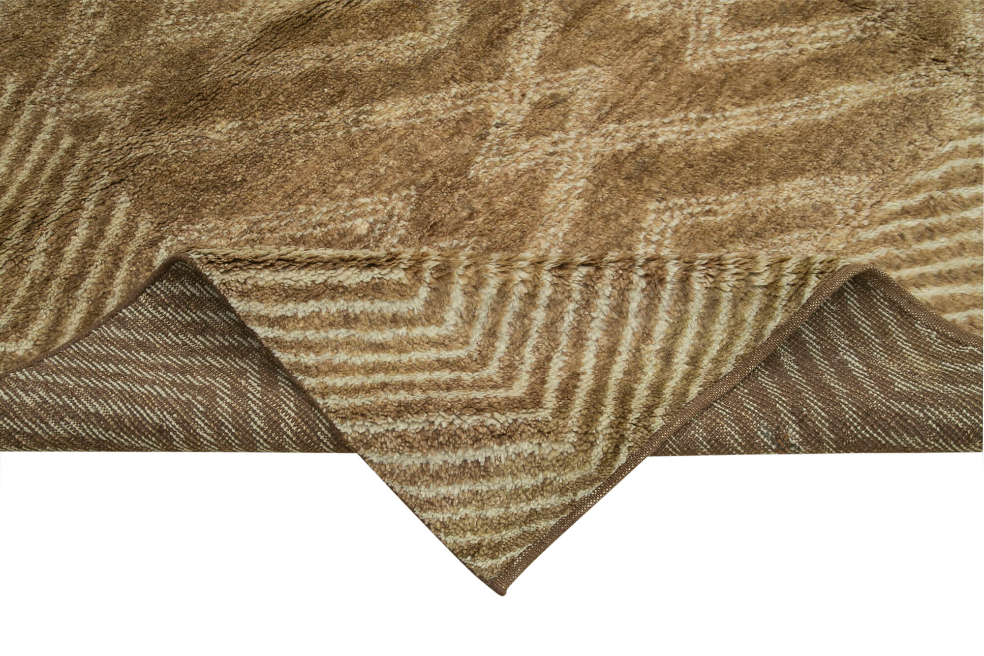 Handmade Wool Cotton Rug - Brown Geometric Vintage Area Rug 8'3" x 10'0"