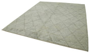 Handmade Wool Cotton Rug - Grey Geometric Pattern | Vintage Turkish Carpet 8'3''x9'10''
