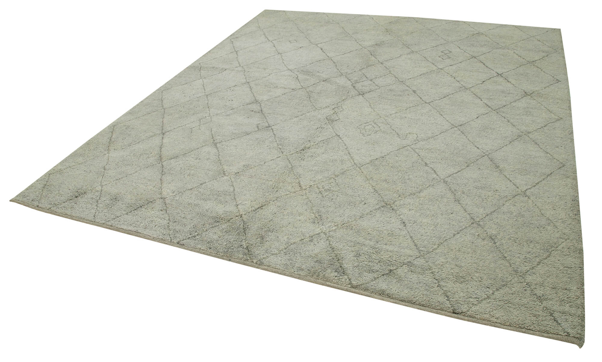 Handmade Wool Cotton Rug - Grey Geometric Pattern | Vintage Turkish Carpet 8'3''x9'10''