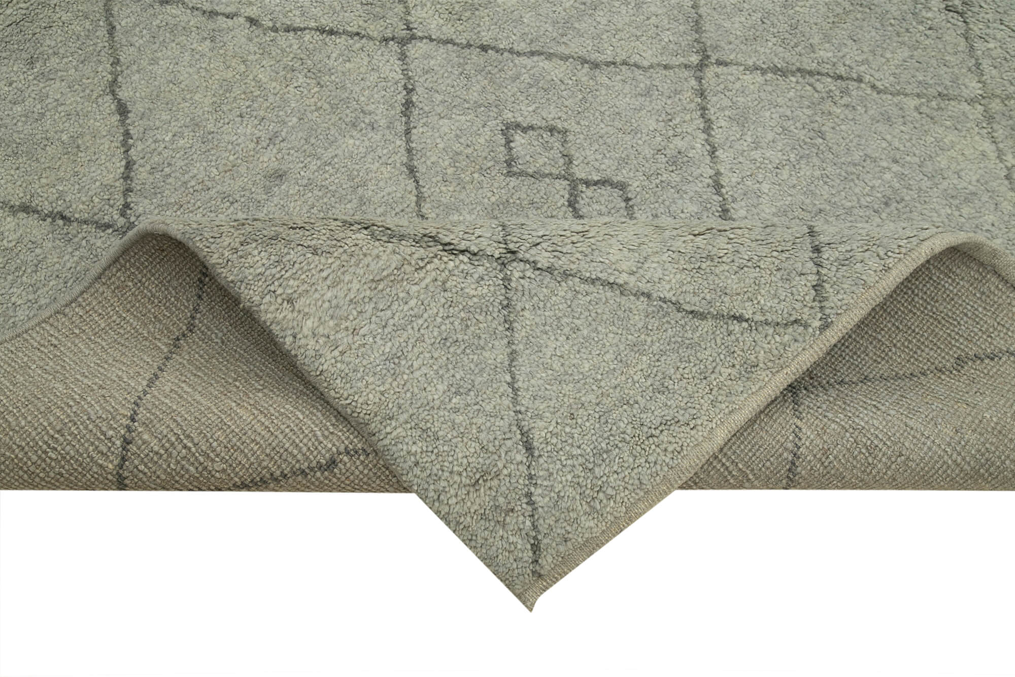 Handmade Wool Cotton Rug - Grey Geometric Pattern | Vintage Turkish Carpet 8'3''x9'10''