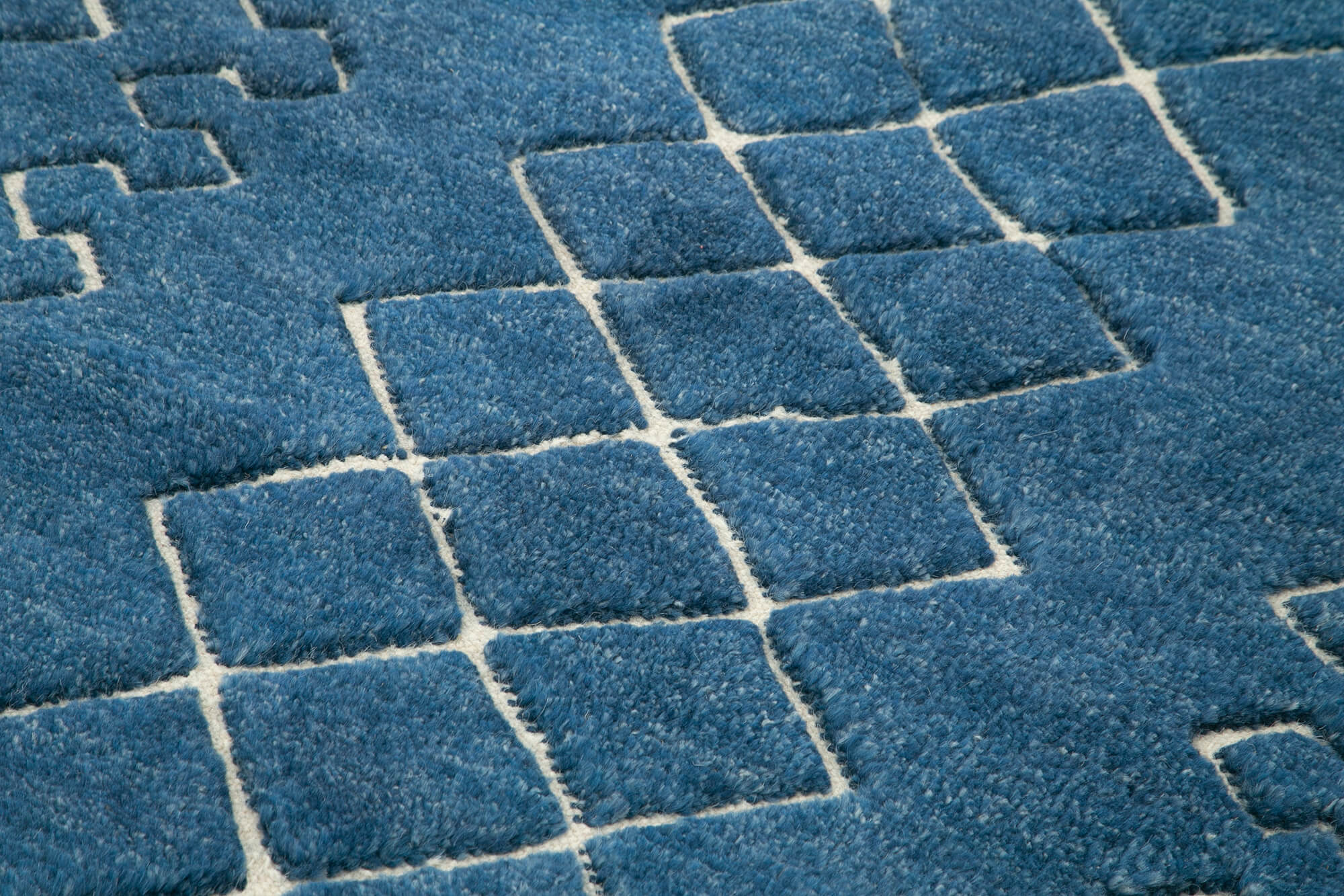 Handmade Wool Cotton Rug - Blue Geometric Area Rug 5'0" x 8'0" Durable Cotton Blend Carpet