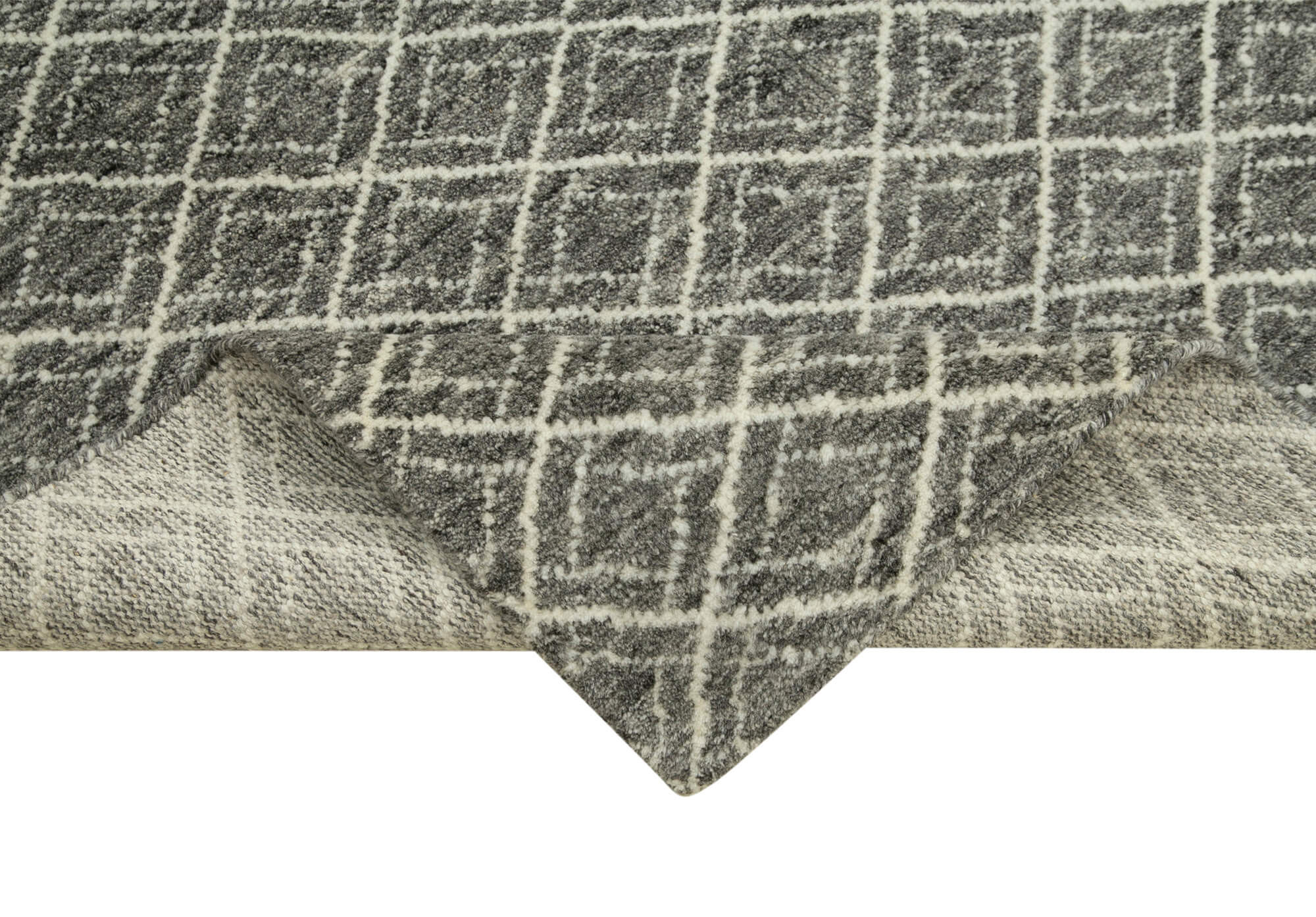 Handmade Wool Cotton Rug – Grey Geometric Area Rug | Durable Turkish Carpet 5'x8'