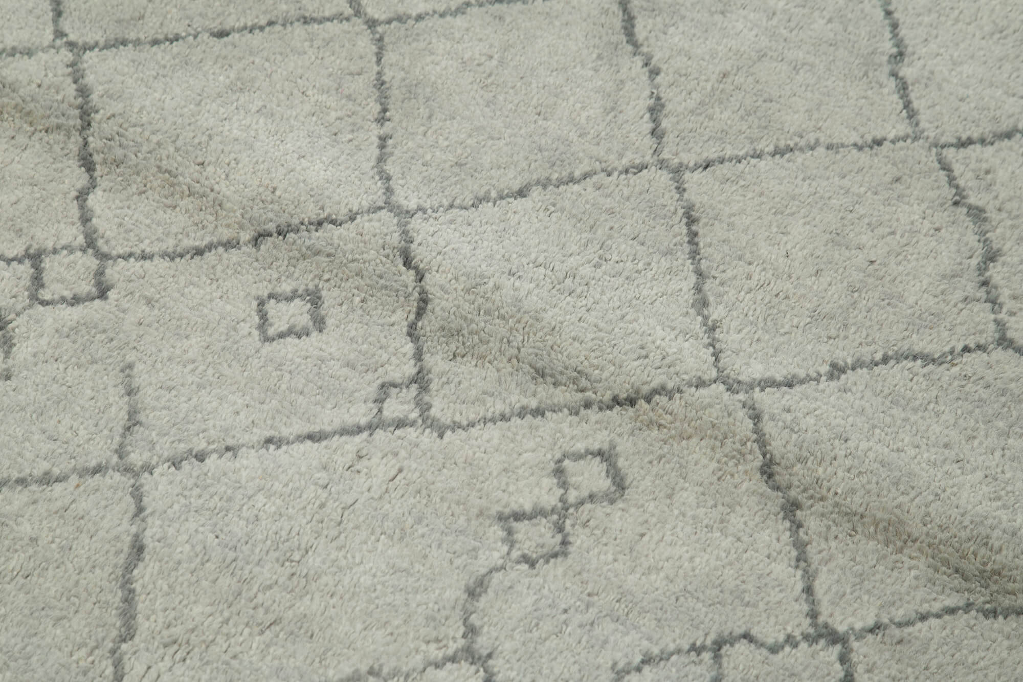 Handmade Wool Cotton Rug - Grey Geometric Area Rug | Turkish Hand Knotted Carpet