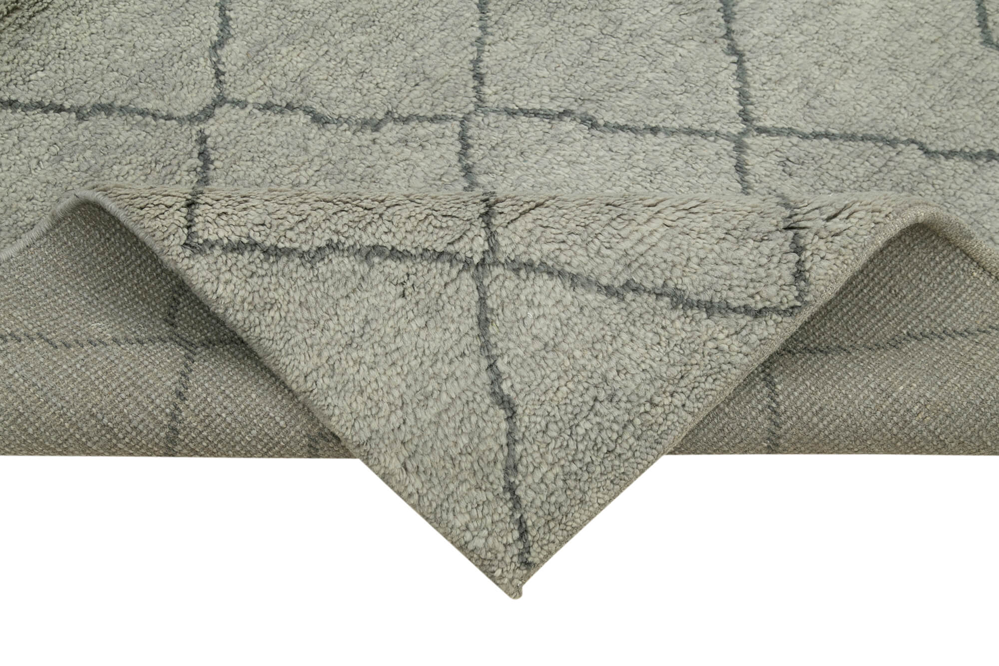 Handmade Wool Cotton Rug - Grey Geometric Area Rug | Turkish Hand Knotted Carpet