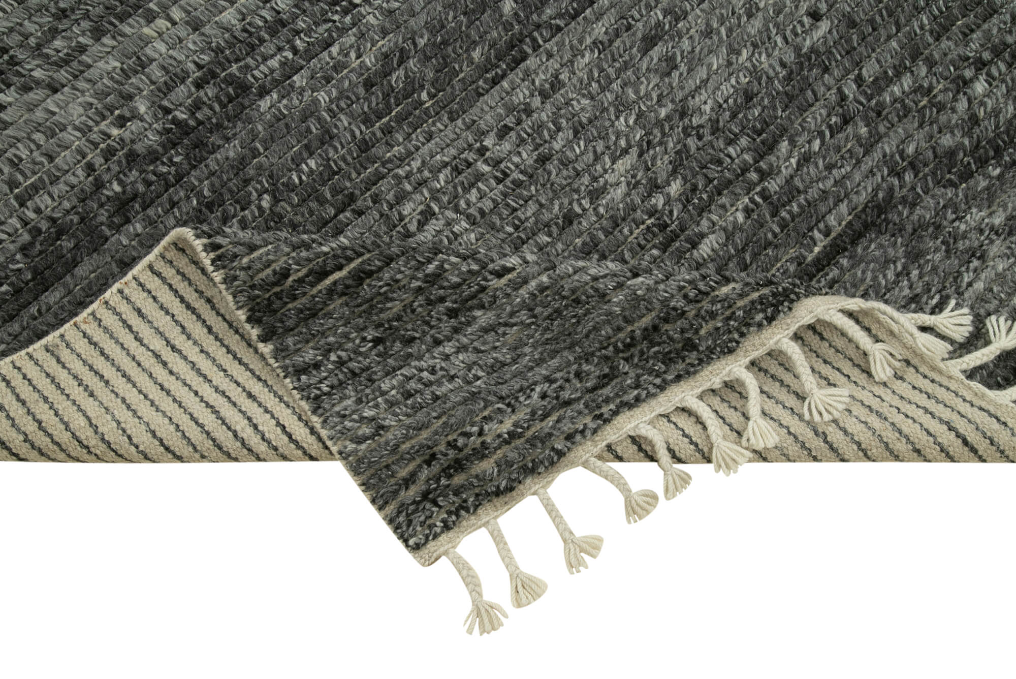 Handmade Wool Cotton Rug - Grey Geometric Area Rug 5'0" x 8'0" Durable Soft Wool Carpet