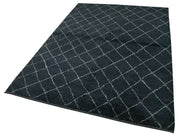 Handmade Wool Cotton Rug – Blue Geometric Pattern, Vintage Area Rug 5'2''x7'0''