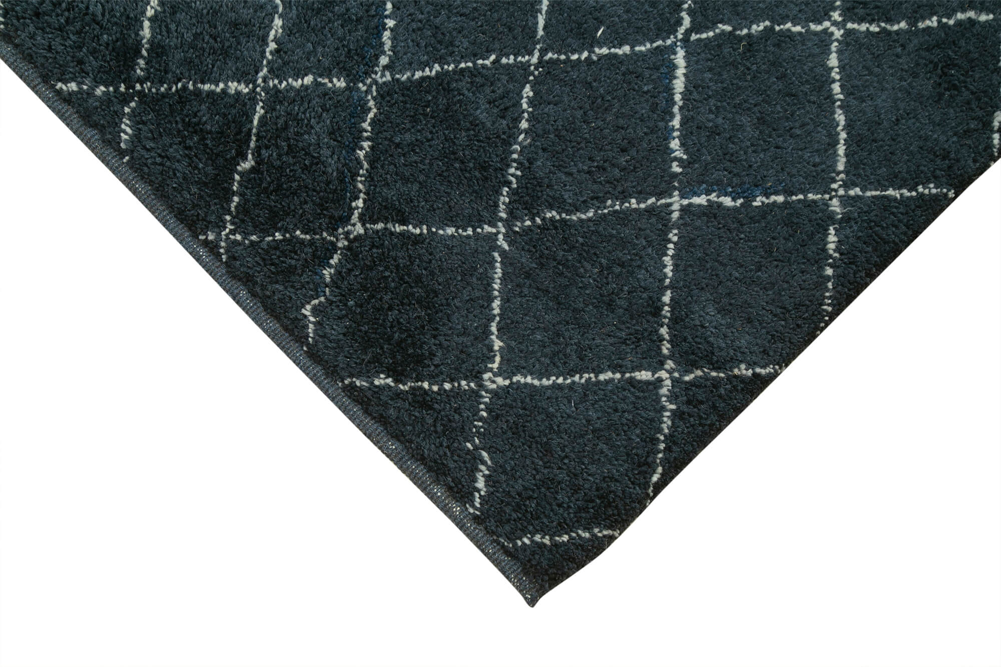 Handmade Wool Cotton Rug – Blue Geometric Pattern, Vintage Area Rug 5'2''x7'0''