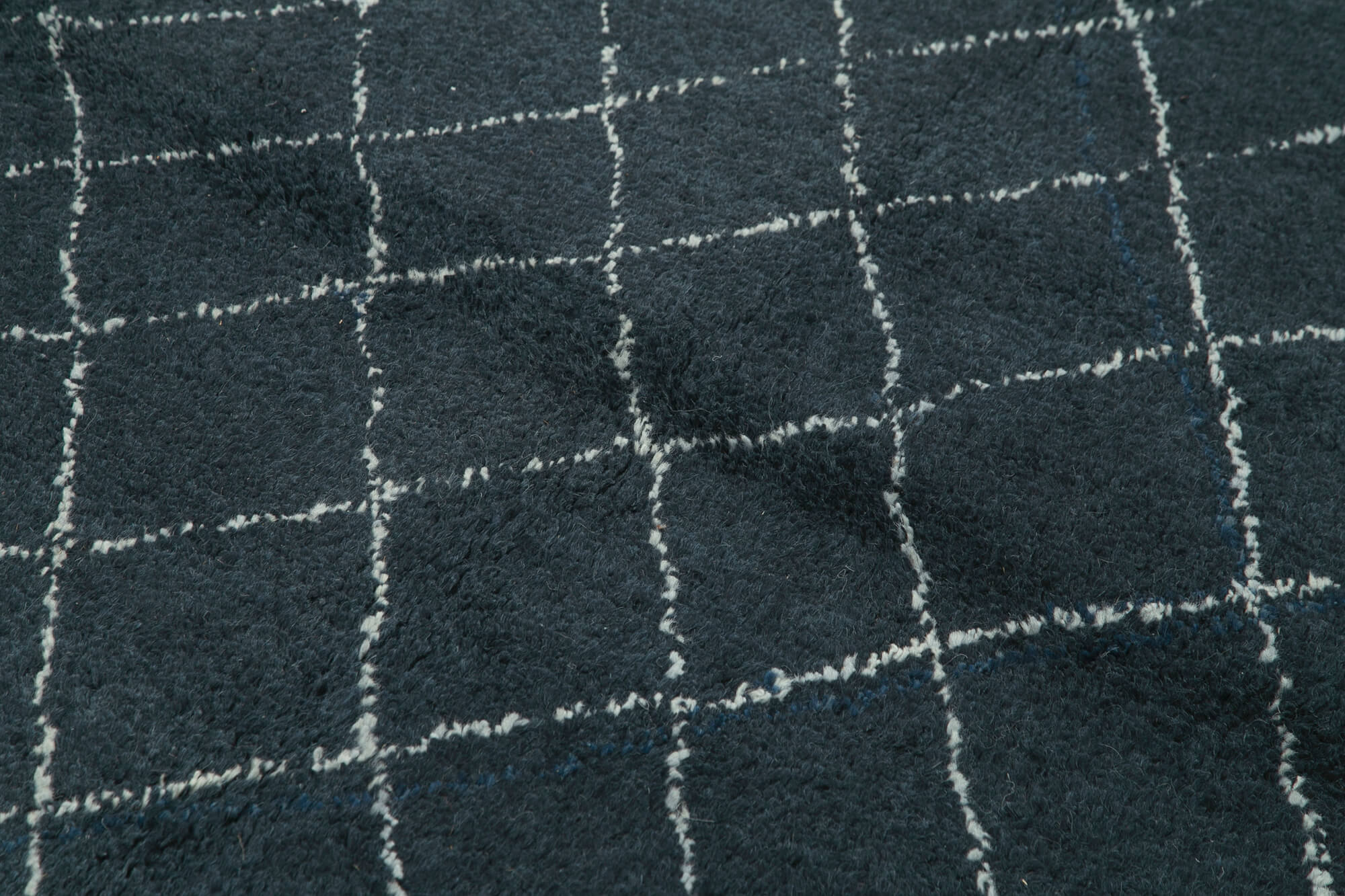 Handmade Wool Cotton Rug – Blue Geometric Pattern, Vintage Area Rug 5'2''x7'0''