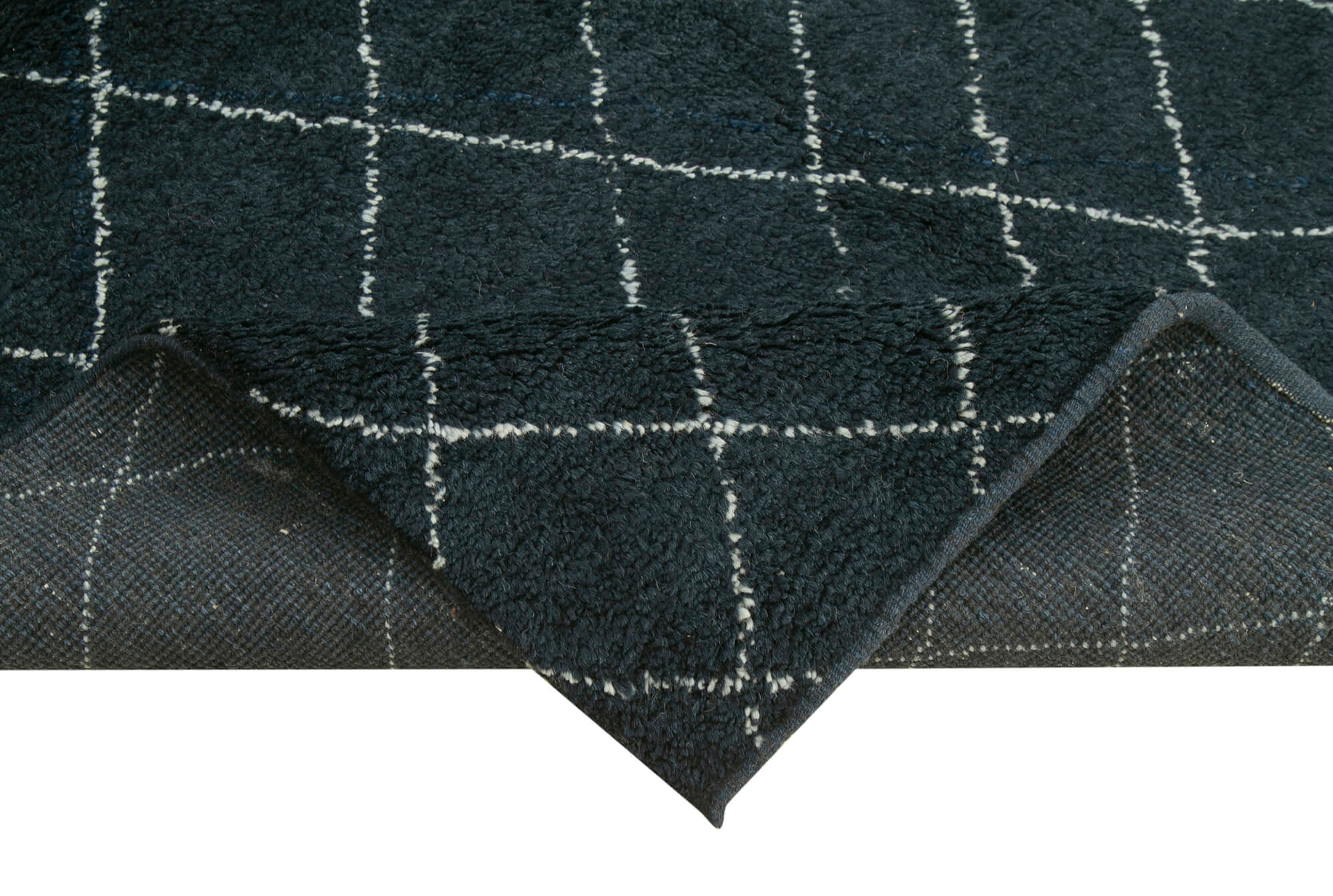 Handmade Wool Cotton Rug – Blue Geometric Pattern, Vintage Area Rug 5'2''x7'0''