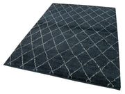 Handmade Wool Cotton Rug - Blue Geometric Pattern Carpet 5x7 Feet Area Rug
