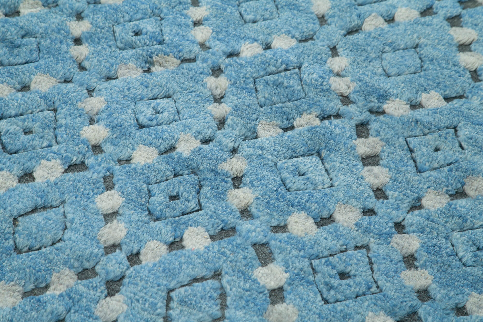 Handmade Wool Cotton Rug - Blue Geometric 5x8 Feet Vintage Turkish Carpet