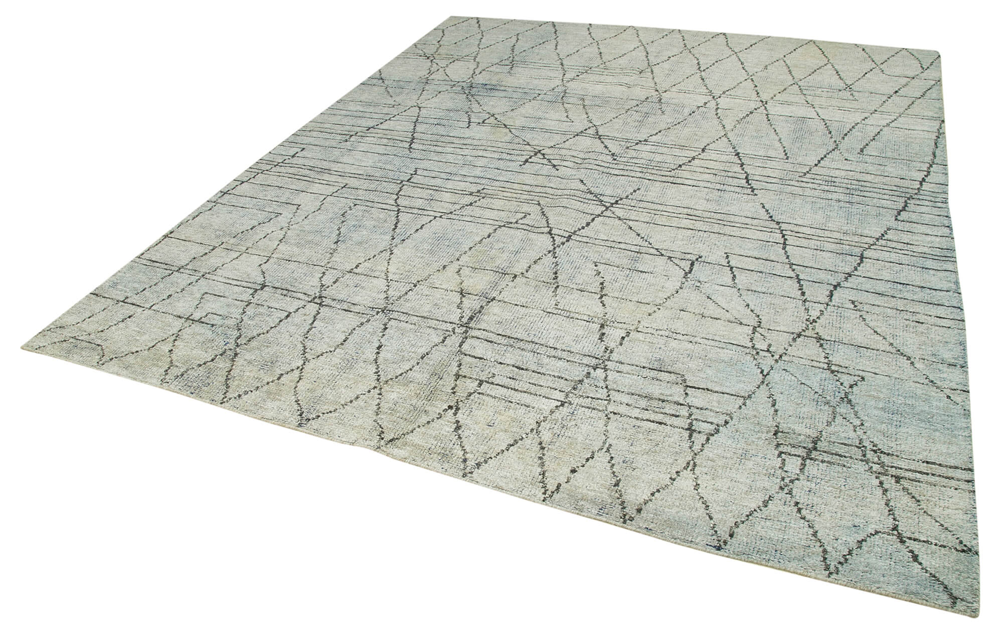 Handmade Wool Cotton Rug | Vintage Turkish Carpet – Beige Geometric Area Rug for Living Room
