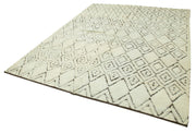 Handmade Wool Cotton Rug – Beige Area Carpet With Geometric Pattern Rug Design