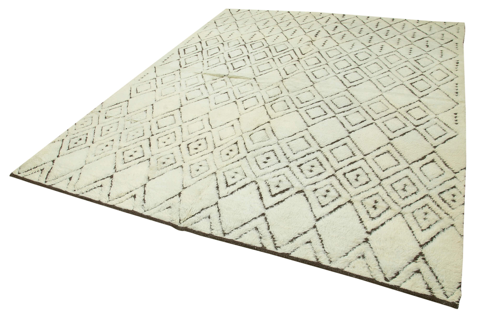 Handmade Wool Cotton Rug – Beige Area Carpet With Geometric Pattern Rug Design