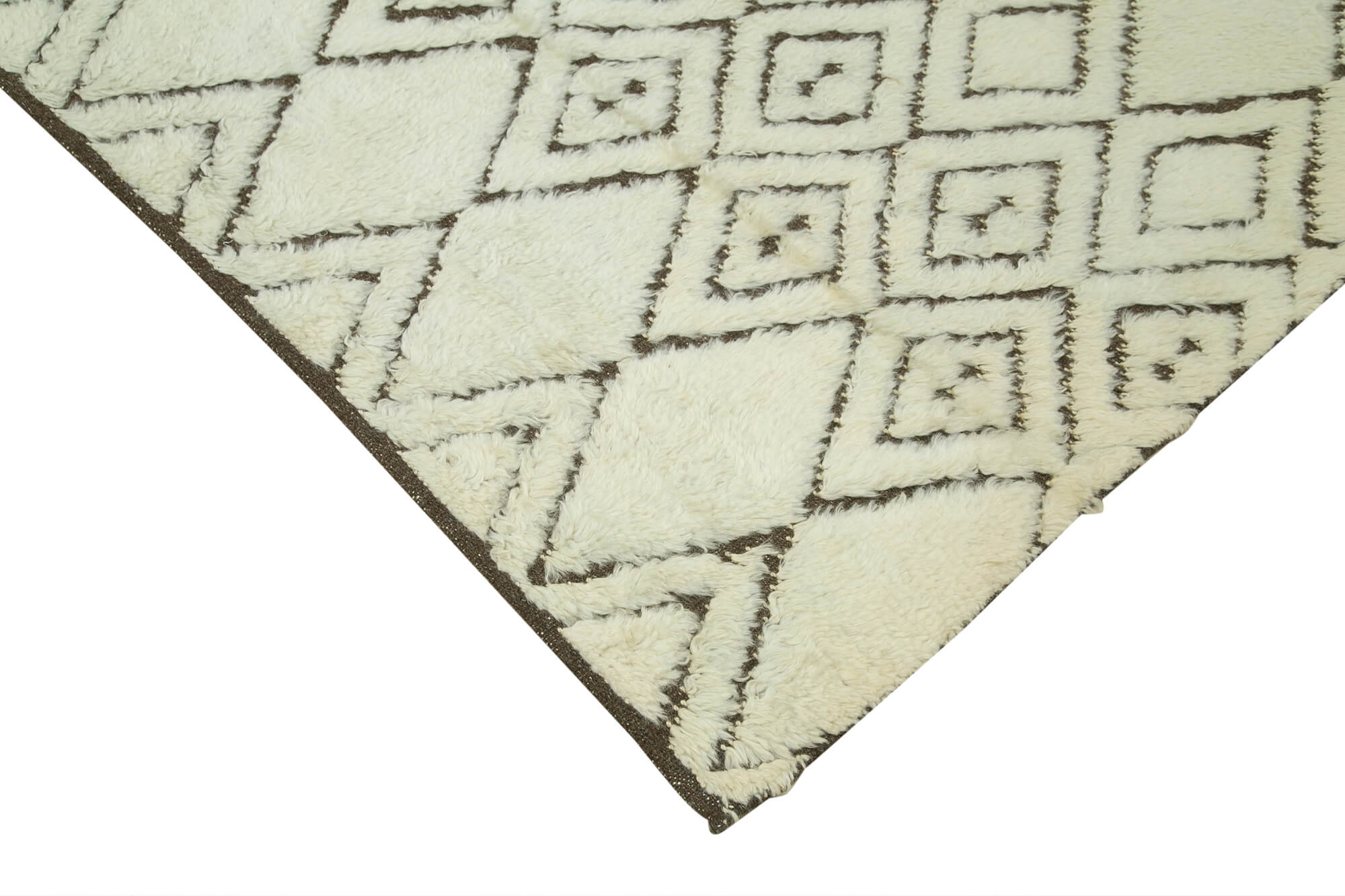 Handmade Wool Cotton Rug – Beige Area Carpet With Geometric Pattern Rug Design