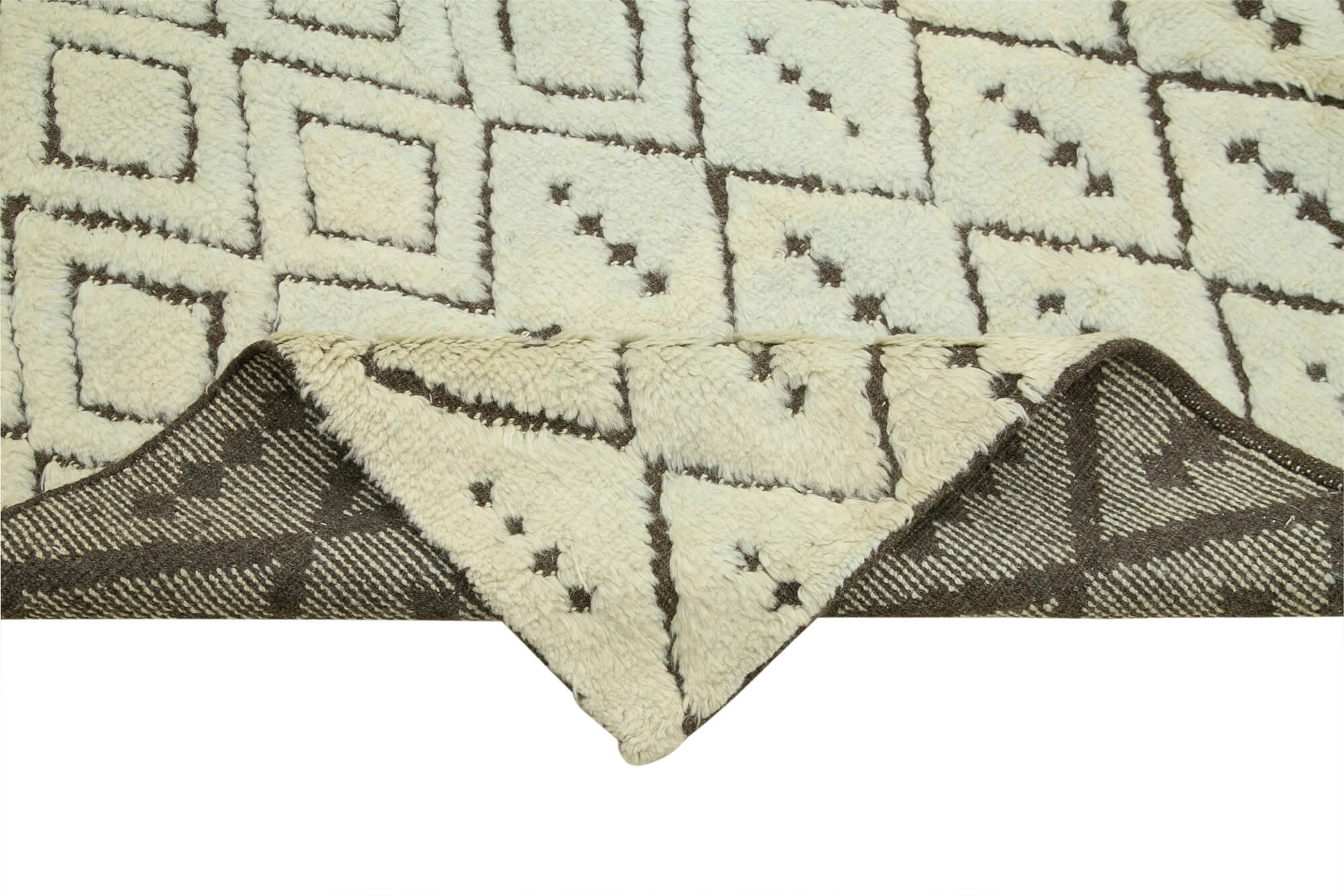 Handmade Wool Cotton Rug – Beige Area Carpet With Geometric Pattern Rug Design