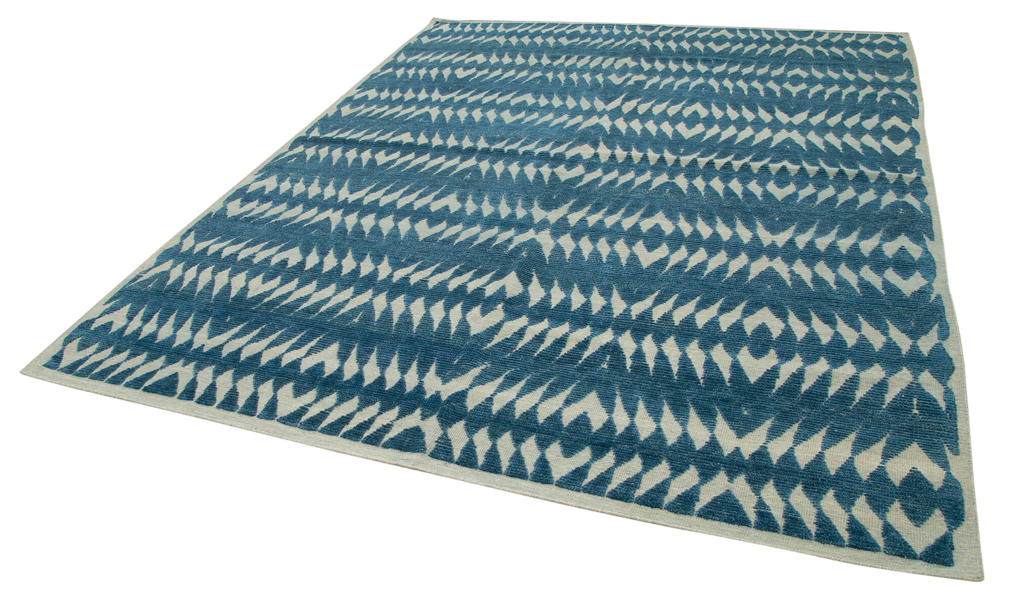 Handmade Wool Cotton Rug - Blue Geometric Rug by Agacan | Durable Soft Floor Covering 8'x10'