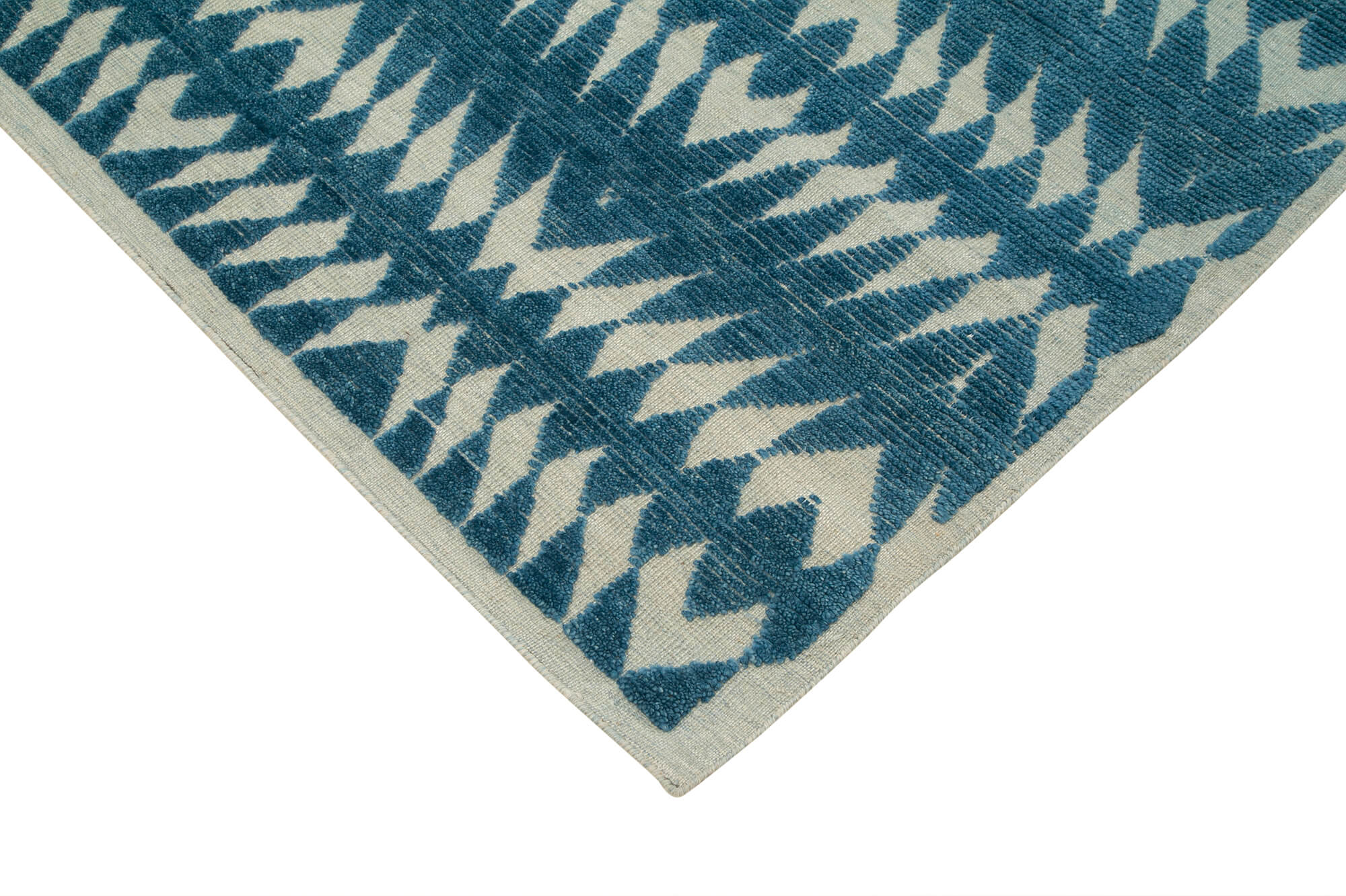 Handmade Wool Cotton Rug - Blue Geometric Rug by Agacan | Durable Soft Floor Covering 8'x10'
