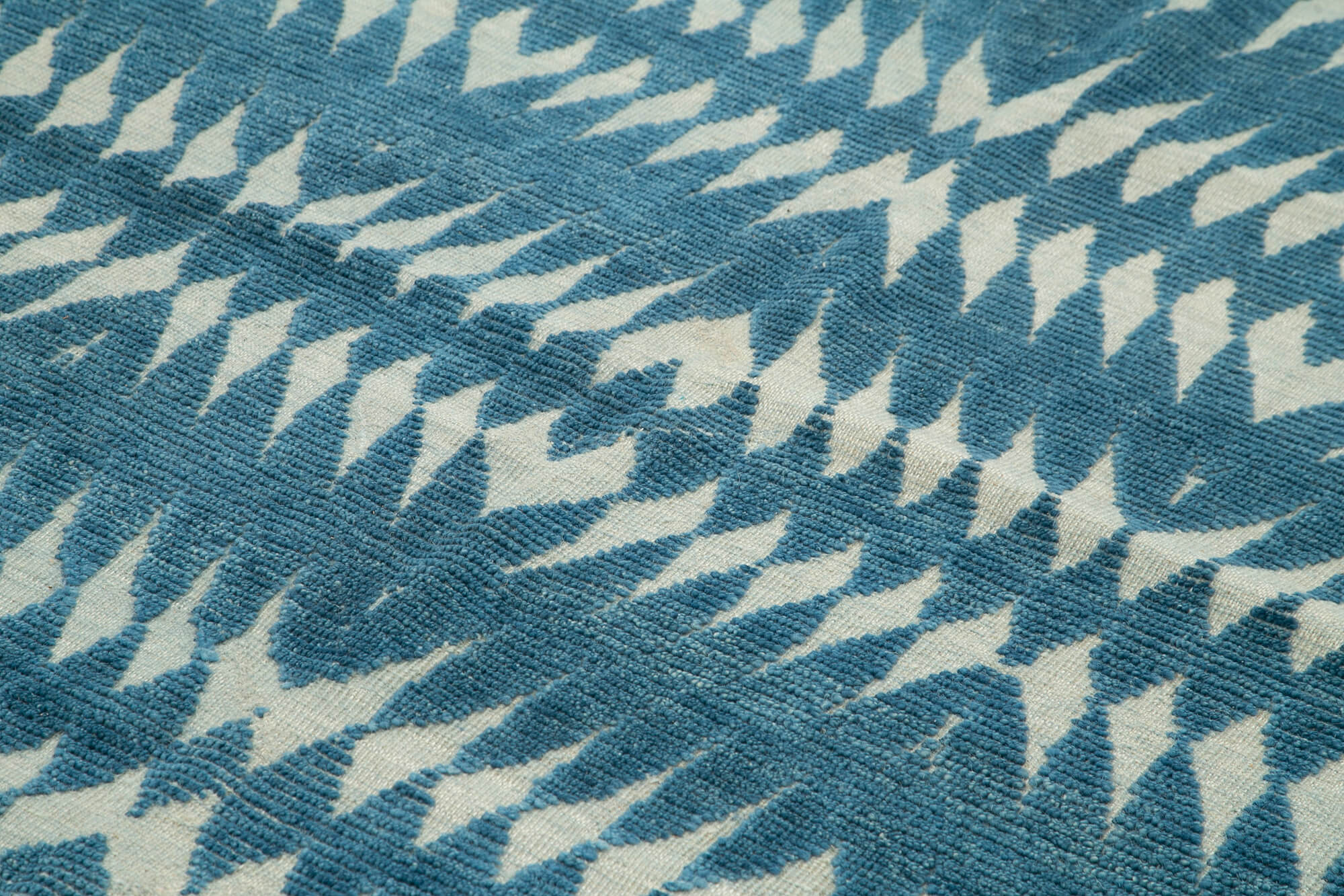 Handmade Wool Cotton Rug - Blue Geometric Rug by Agacan | Durable Soft Floor Covering 8'x10'
