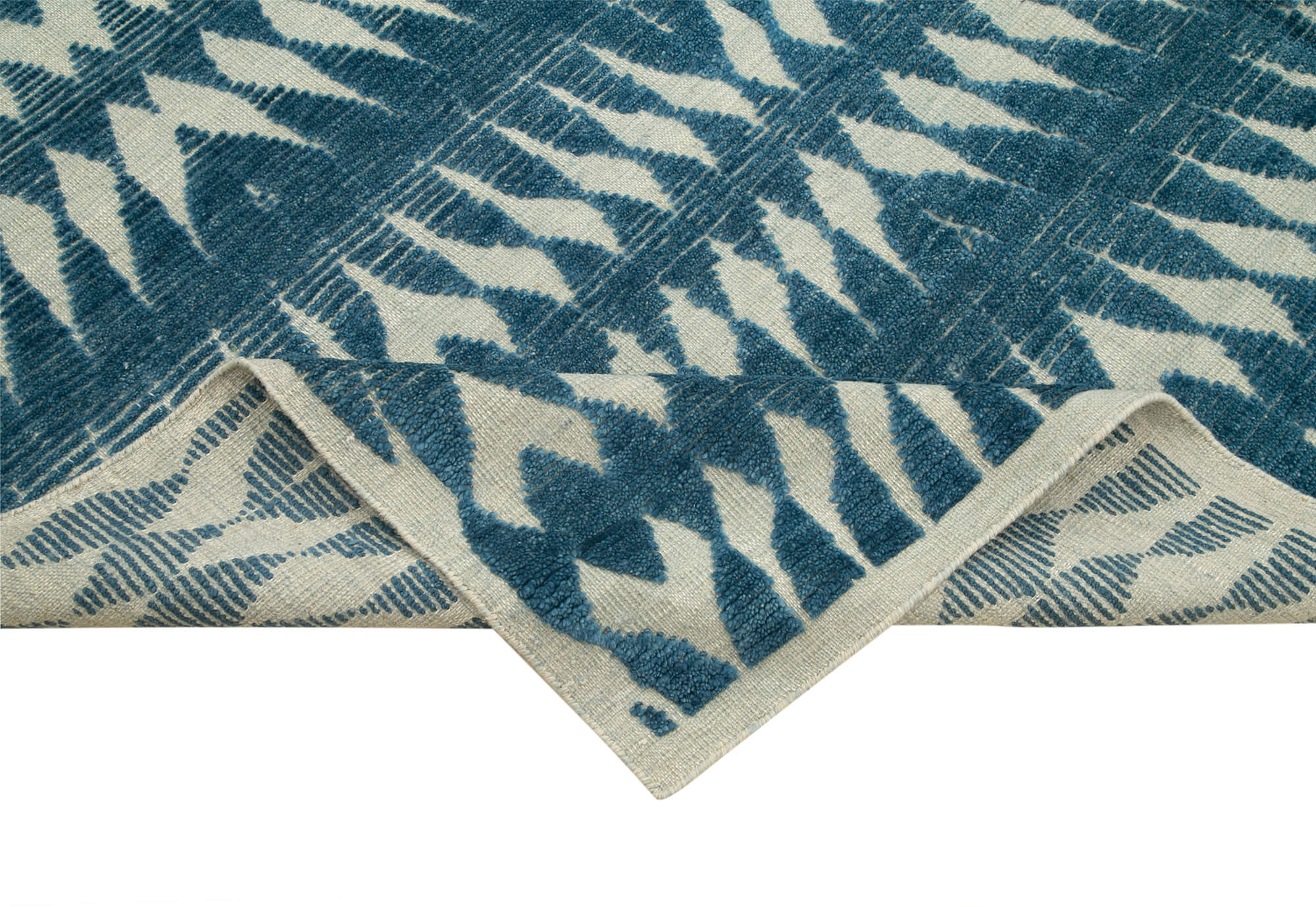 Handmade Wool Cotton Rug - Blue Geometric Rug by Agacan | Durable Soft Floor Covering 8'x10'