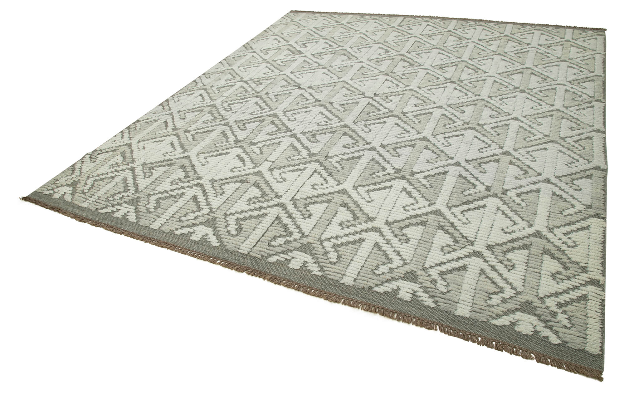 Handmade Wool Cotton Rug - Grey Geometric Area Rug | Durable Woven Carpet 8'x10'