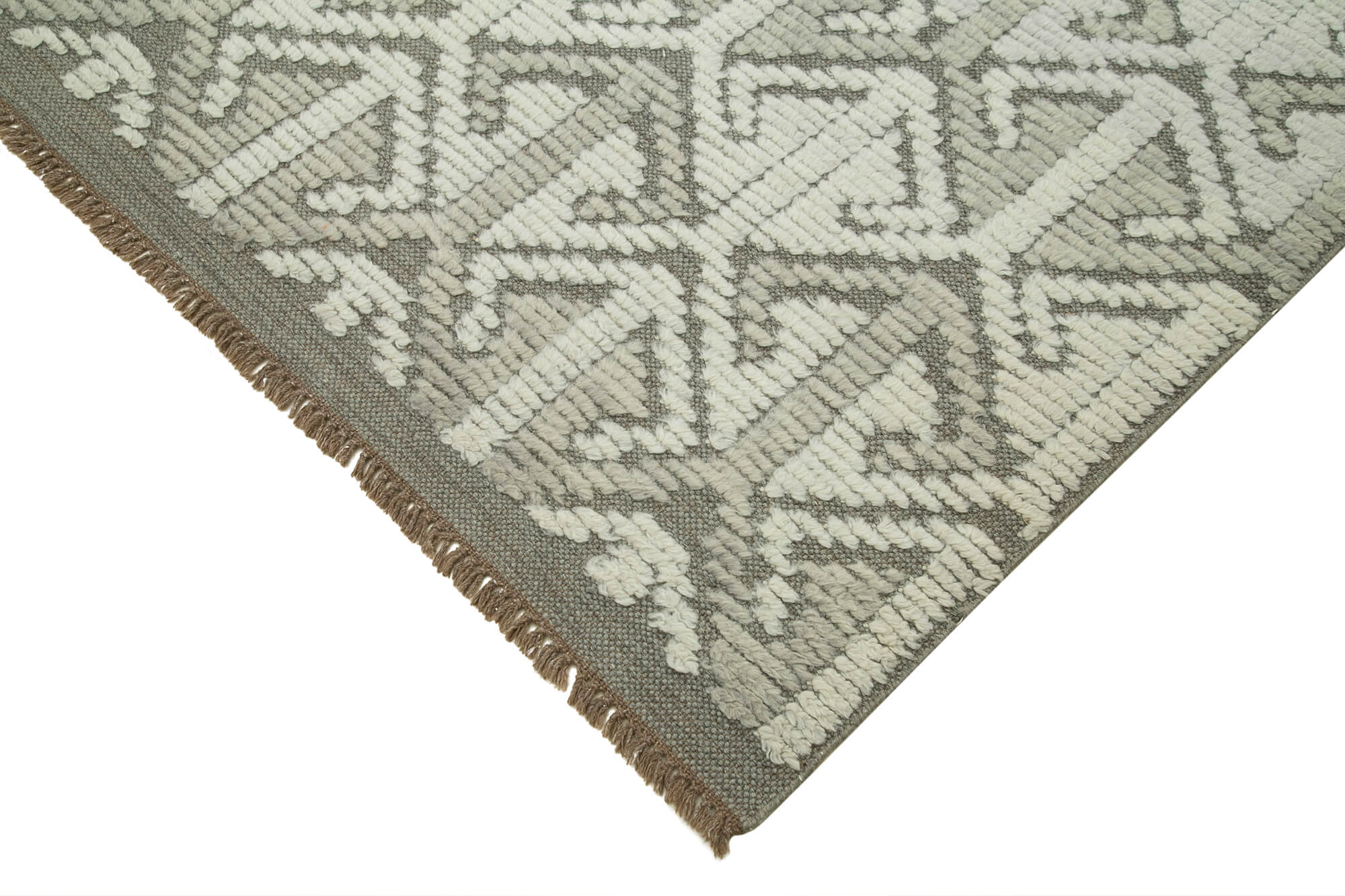 Handmade Wool Cotton Rug - Grey Geometric Area Rug | Durable Woven Carpet 8'x10'