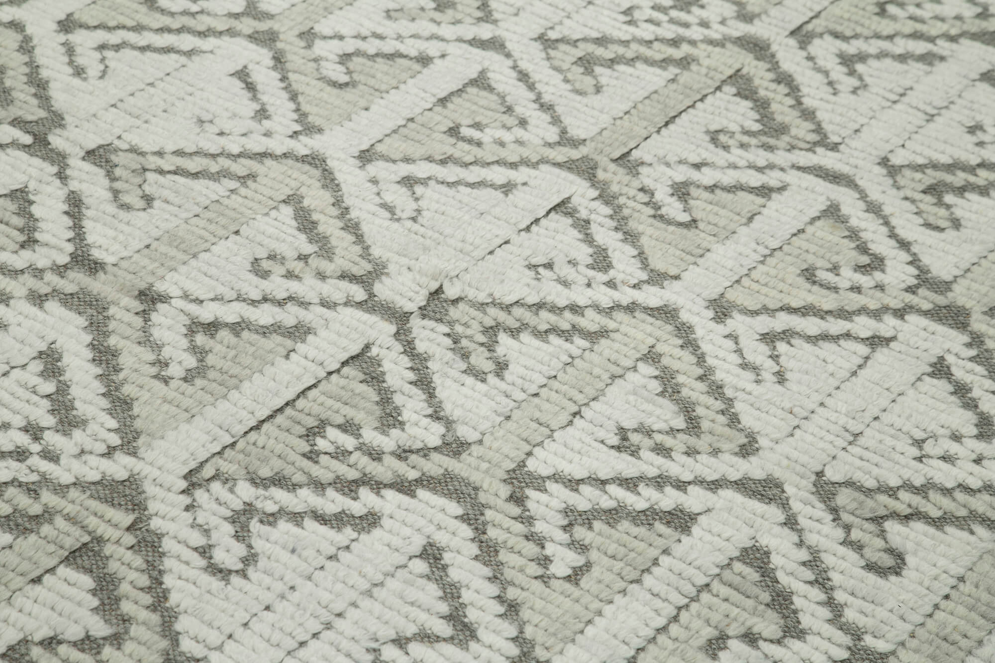 Handmade Wool Cotton Rug - Grey Geometric Area Rug | Durable Woven Carpet 8'x10'