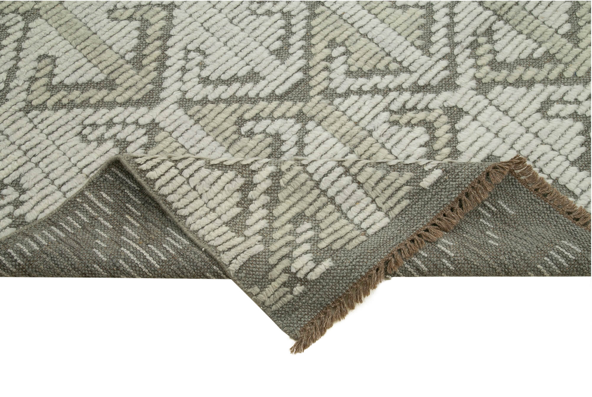 Handmade Wool Cotton Rug - Grey Geometric Area Rug | Durable Woven Carpet 8'x10'