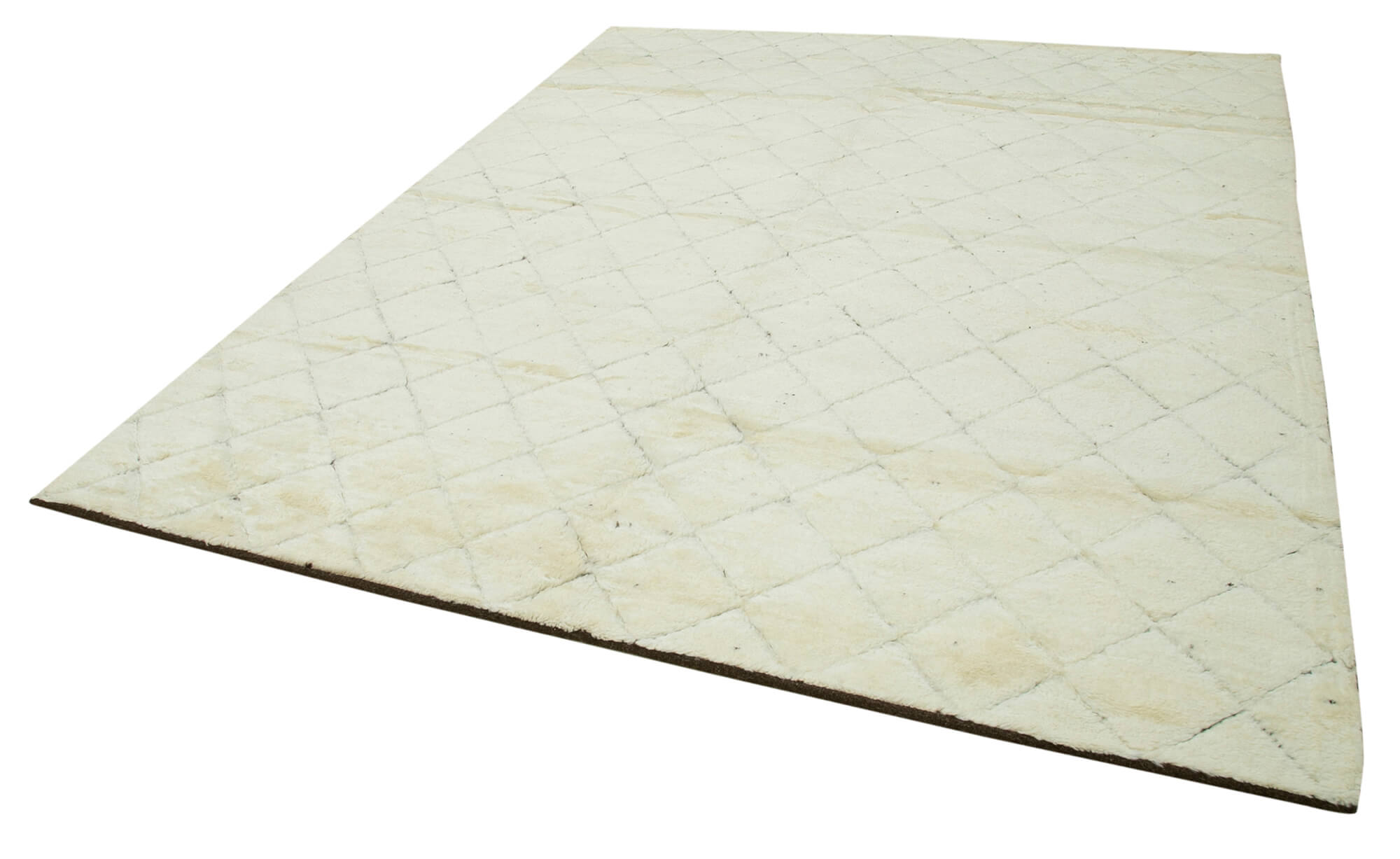 Handmade Wool Cotton Rug – Beige Geometric Area Floor Mat 7x10 Feet