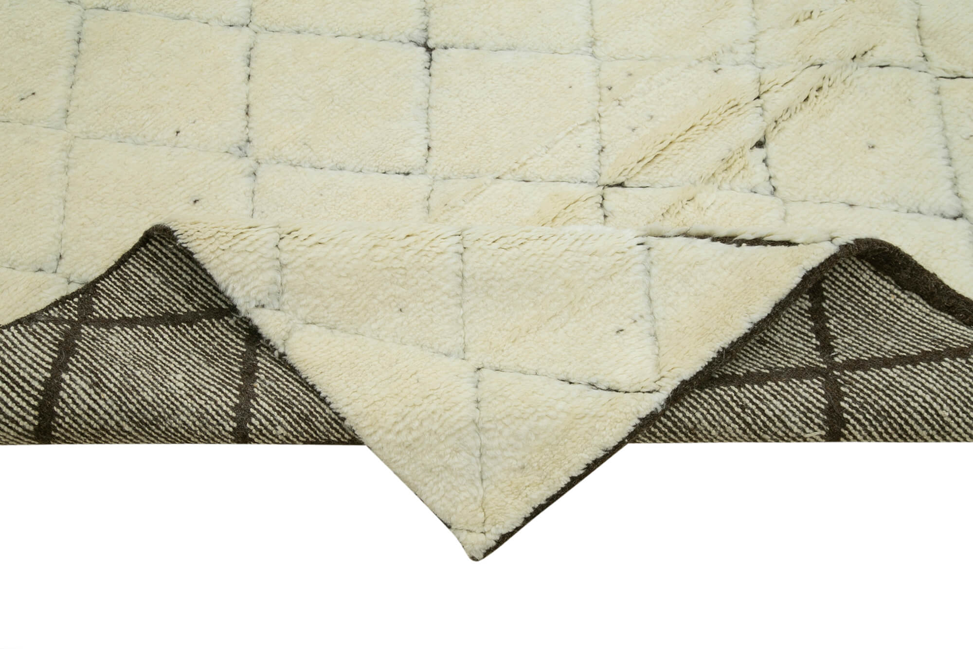 Handmade Wool Cotton Rug – Beige Geometric Area Floor Mat 7x10 Feet