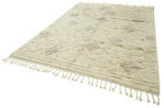 Handmade Wool Cotton Rug – Beige Geometric Pattern Rug, Artisan Crafted Area Rug 7'8''x9'9''