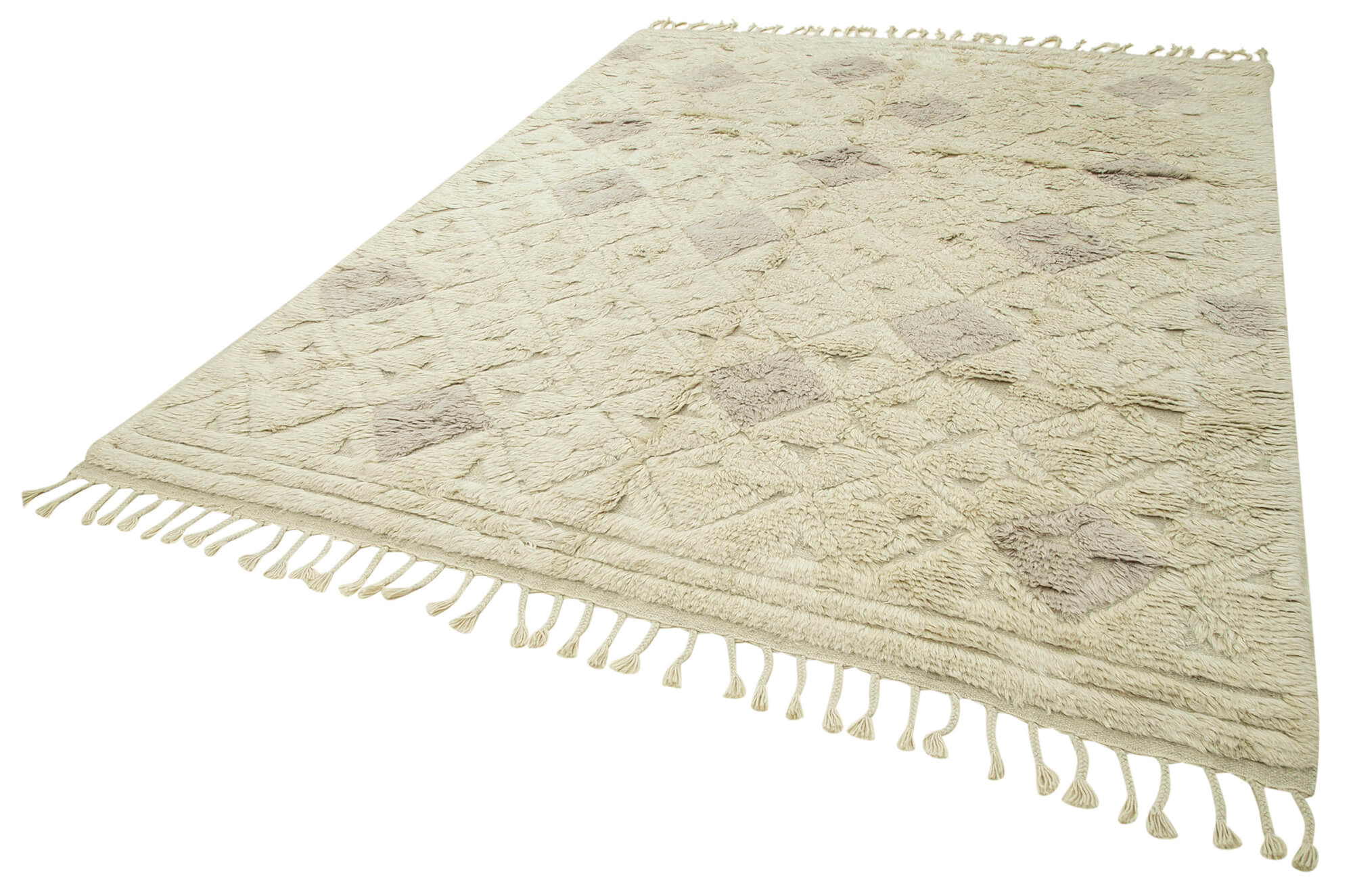 Handmade Wool Cotton Rug – Beige Geometric Pattern Rug, Artisan Crafted Area Rug 7'8''x9'9''