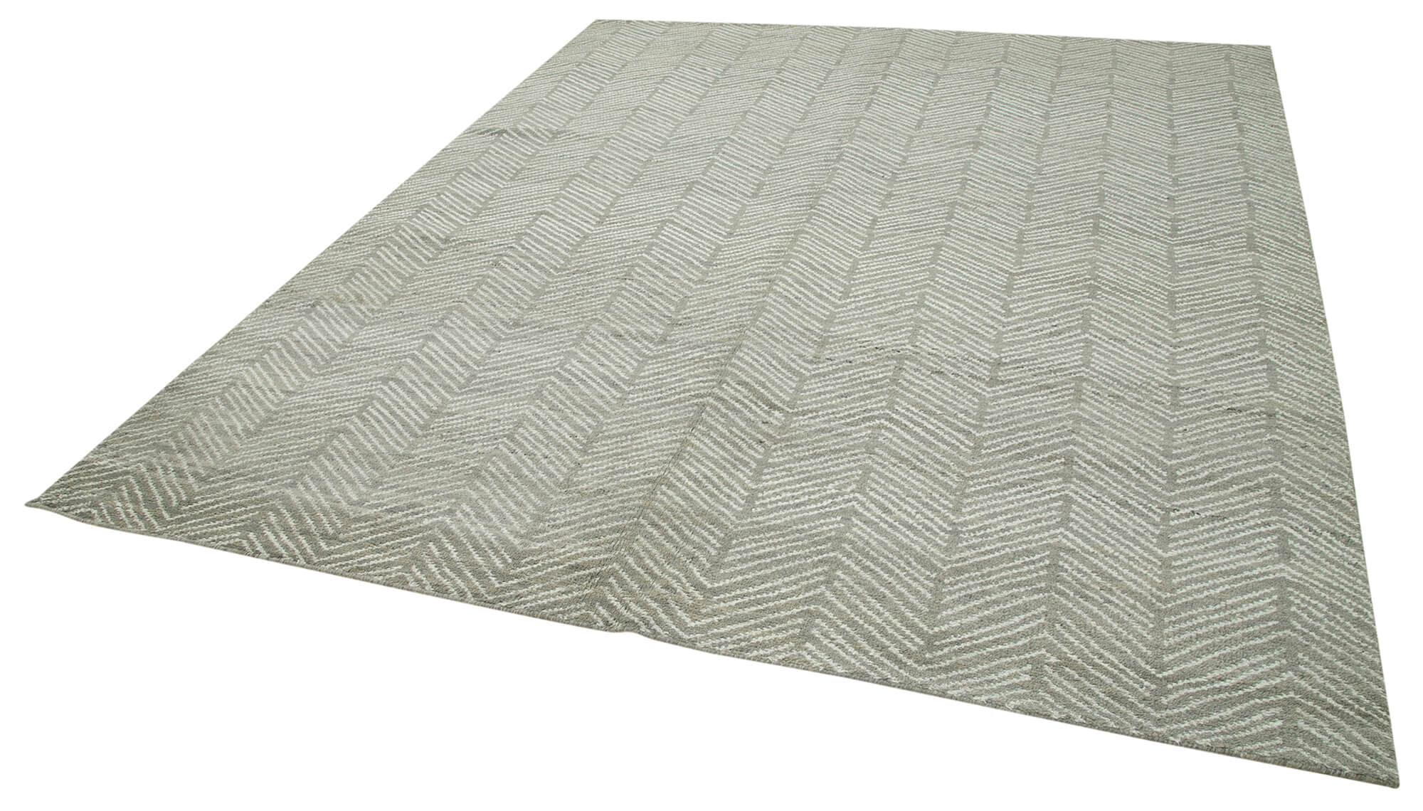 Handmade Wool Cotton Rug – Grey Geometric Area Rug | Turkish Vintage Carpet