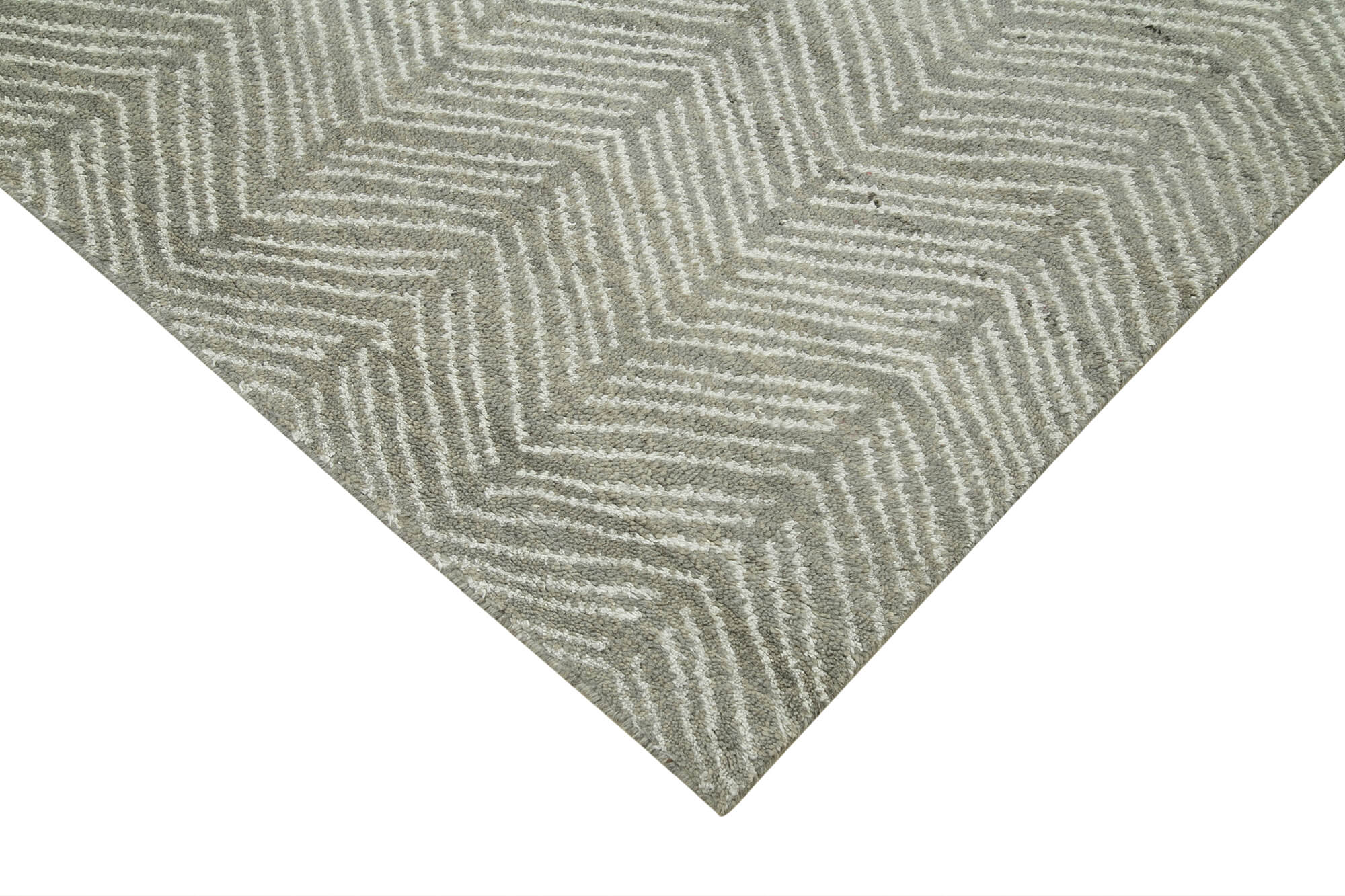 Handmade Wool Cotton Rug – Grey Geometric Area Rug | Turkish Vintage Carpet